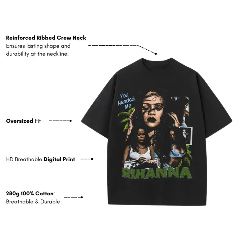 Needed Me Rihanna Heavyweight Oversized Black Graphic Tee - Image 5