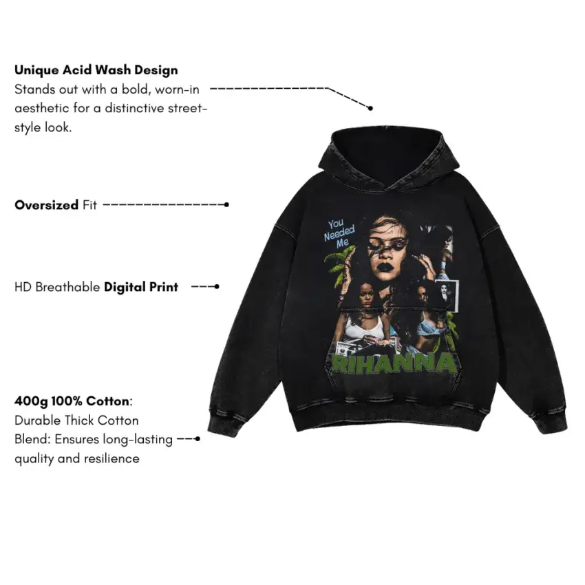 Needed Me Rihanna Aicd Wash Oversized Hoodie - Image 5