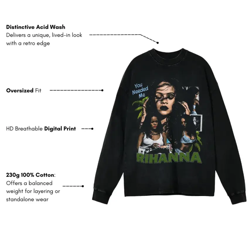 Needed Me Rihanna Aicd Wash Oversized Long Sleeve Shirt - Image 5
