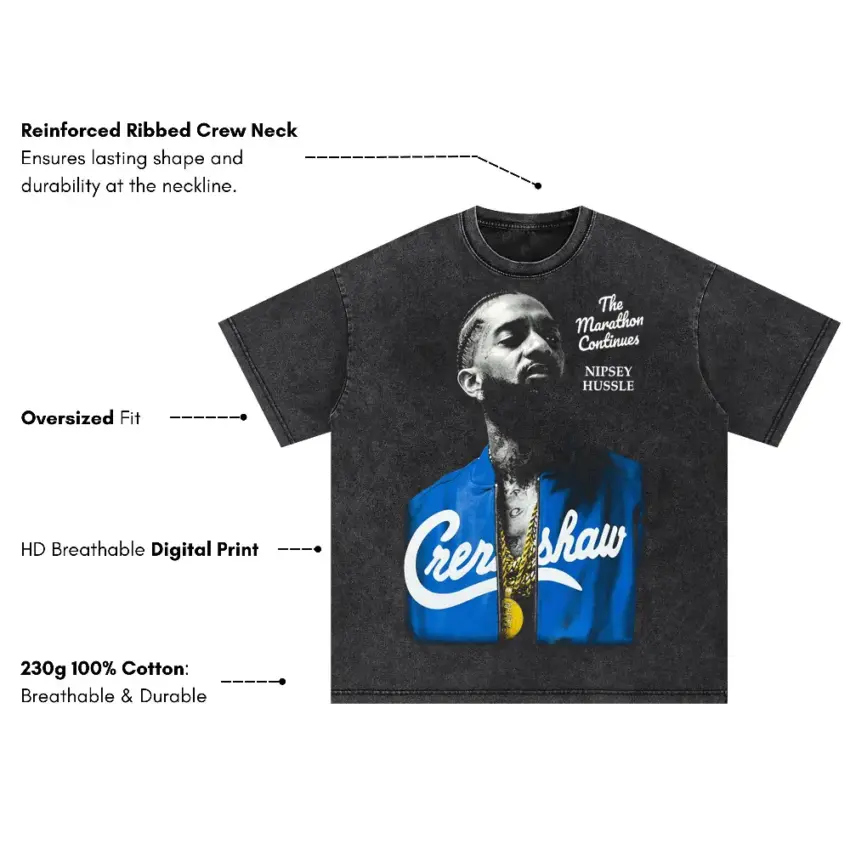 Nipsey Hussle Crenshaw Marathon Oversized Acid Wash T-shirt - Image 5