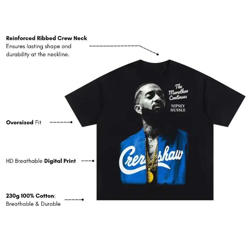 Nipsey Hussle Crenshaw Marathon Oversized Black Graphic Tee - Image 5