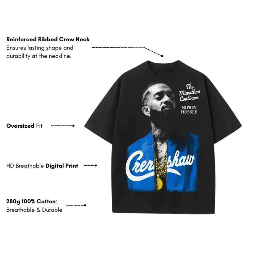 Nipsey Hussle Crenshaw Marathon Heavyweight Oversized Black Graphic Tee - Image 5