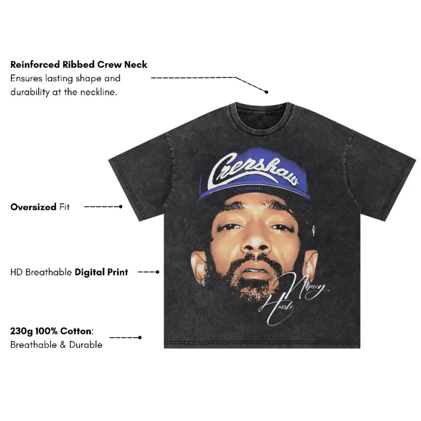 Nipsey Hussle Crenshaw Signature Oversized Acid Wash T-shirt - Image 5