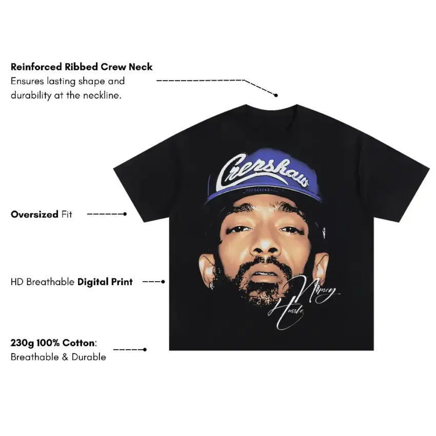 Nipsey Hussle Crenshaw Signature Oversized Black Graphic Tee - Image 5