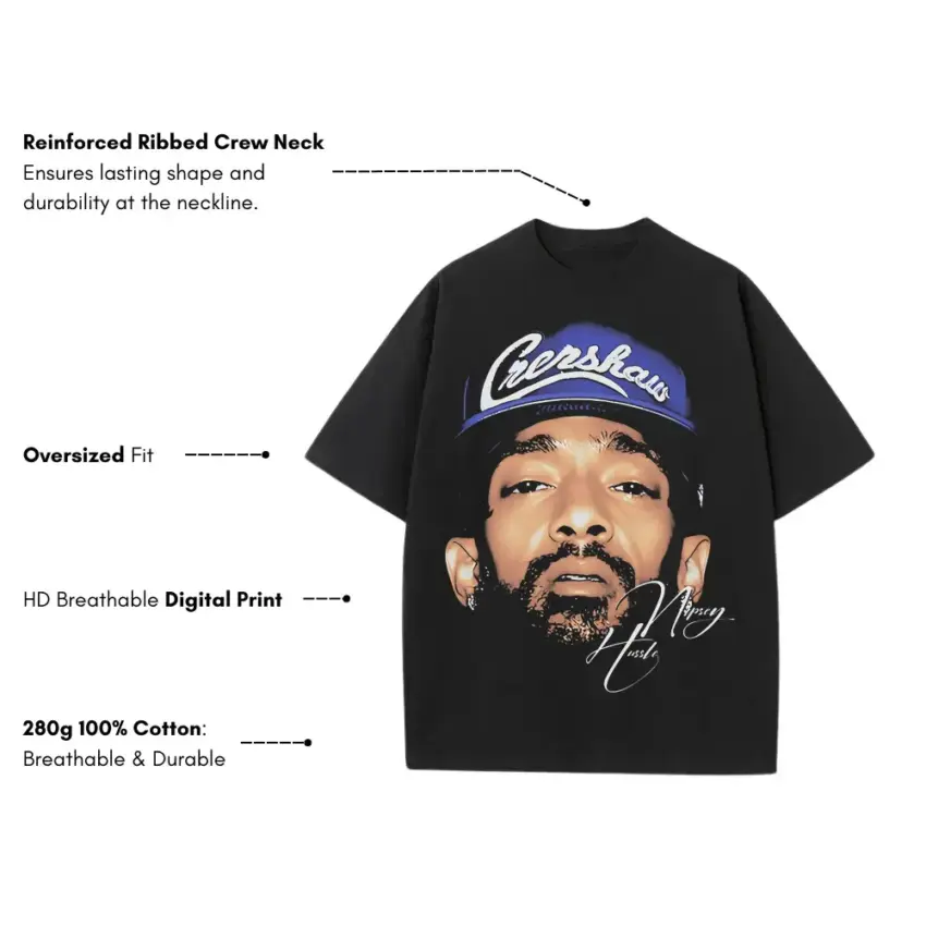 Nipsey Hussle Crenshaw Signature Heavyweight Oversized Black Graphic Tee - Image 5