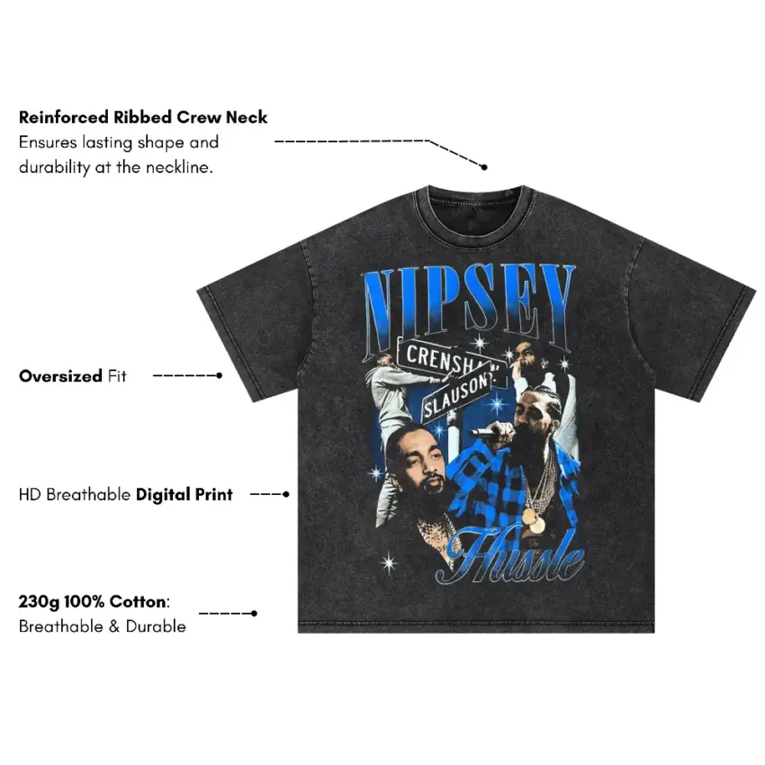 Nipsey Hussle Crenshaw State Of Mind Oversized Acid Wash T-shirt - Image 5