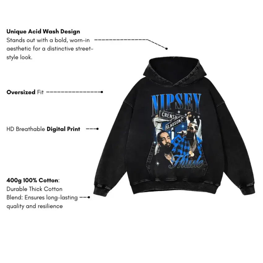 Nipsey Hussle Crenshaw State Of Mind Aicd Wash Oversized Hoodie - Image 5