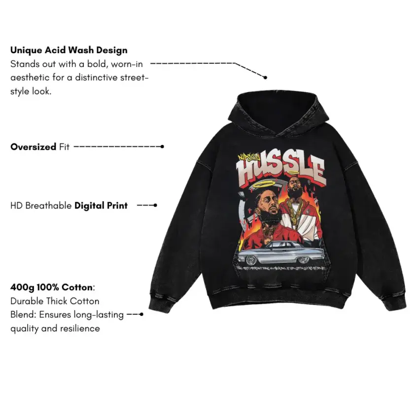 Nipsey Hussle Victory Lap Aicd Wash Oversized Hoodie - Image 5