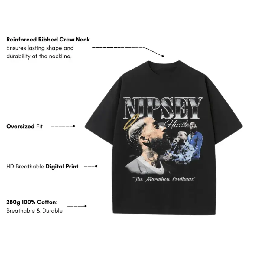 Nipsey The Marathon Continues Heavyweight Oversized Black Graphic Tee - Image 5