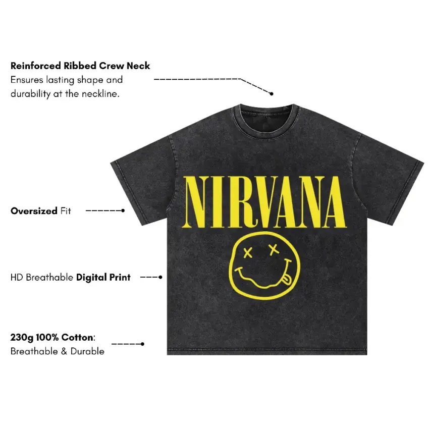 Nirvan Smiley Logo Oversized Acid Wash T-shirt - Image 5