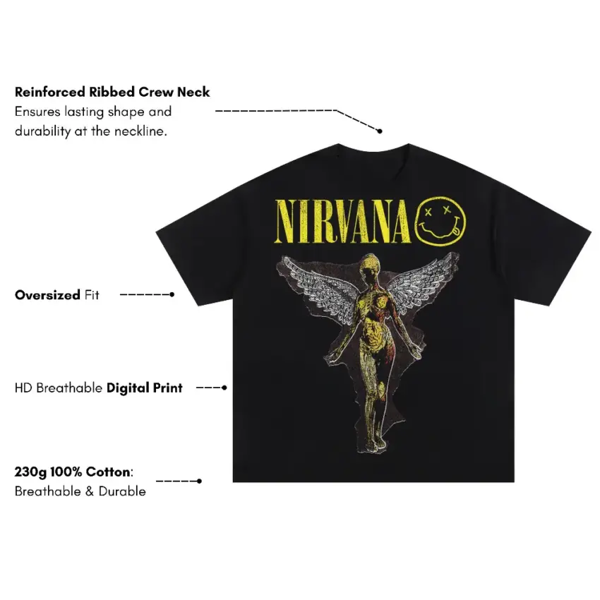 Nirvana In Utero Angel Oversized Black Graphic Tee - Image 5
