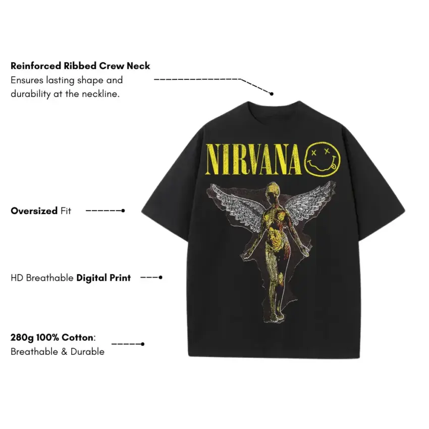 Nirvana In Utero Angel Heavyweight Oversized Black Graphic Tee - Image 5