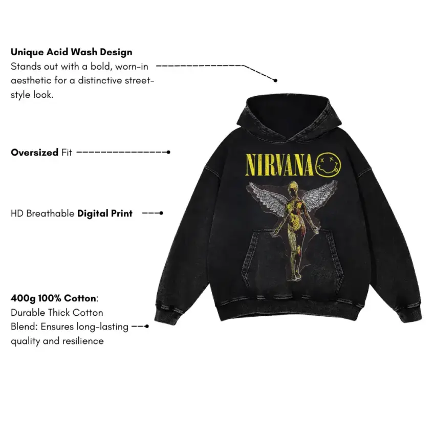 Nirvana In Utero Angel Aicd Wash Oversized Hoodie - Image 5