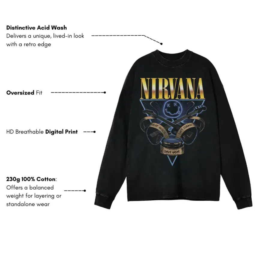 Nirvana Mixtape Aicd Wash Oversized Long Sleeve Shirt - Image 5