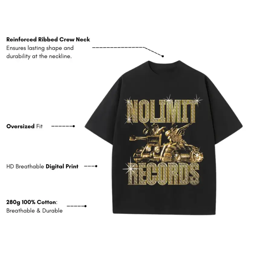 No Limit Records The Tank Heavyweight Oversized Black Graphic Tee - Image 5