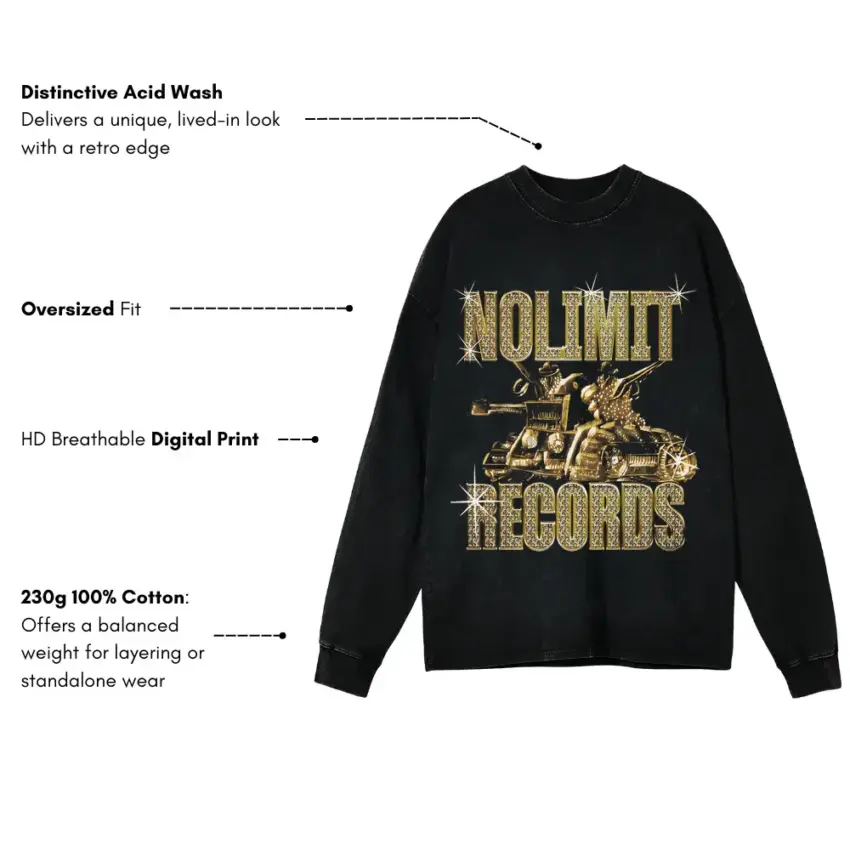 No Limit Records The Tank Aicd Wash Oversized Long Sleeve Shirt - Image 5