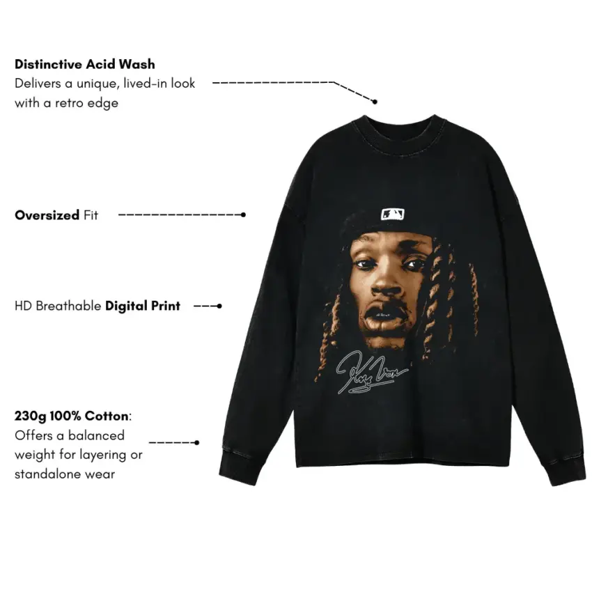 O Block Legend Aicd Wash Oversized Long Sleeve Shirt - Image 5