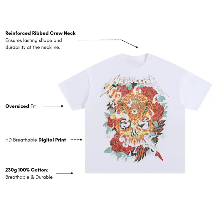 Oni Demon Flames Oversized White Graphic Tee - Image 5