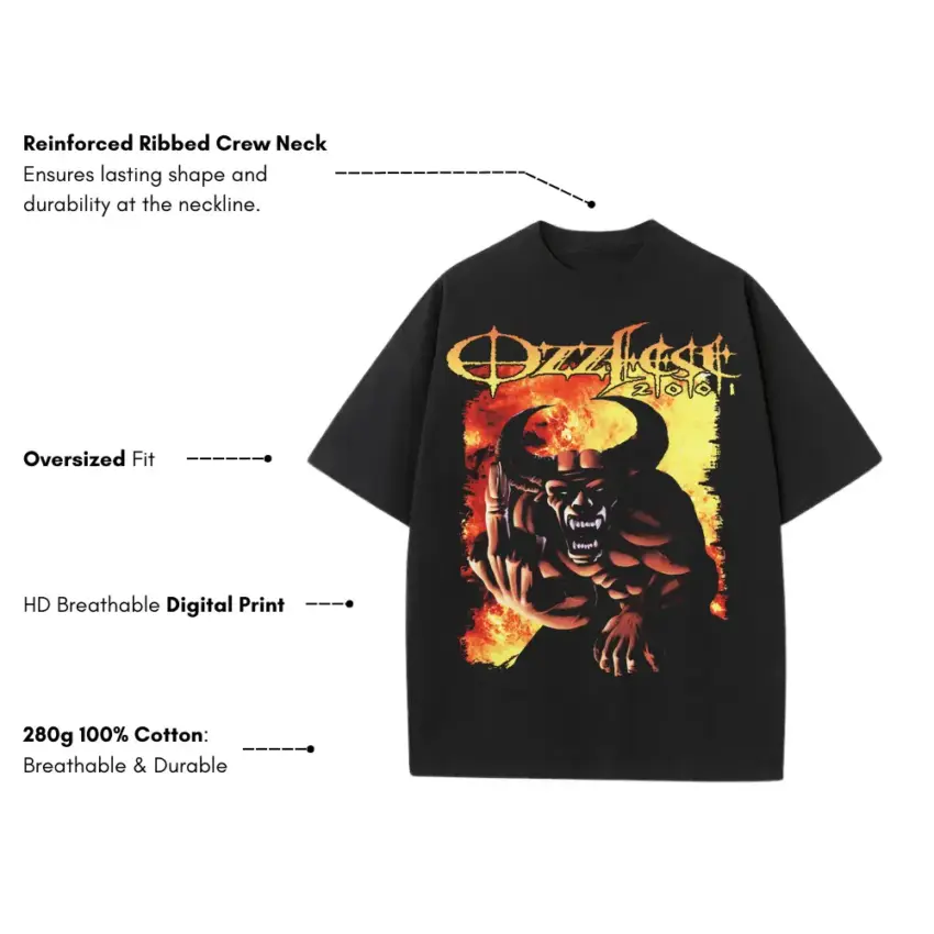 Ozzy Osbourne Bark At The Moon Heavyweight Oversized Black Graphic Tee - Image 5