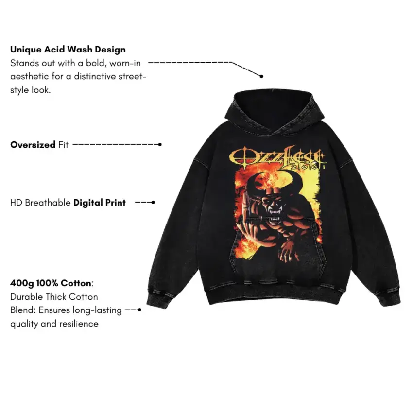 Ozzy Osbourne Bark At The Moon Aicd Wash Oversized Hoodie - Image 5