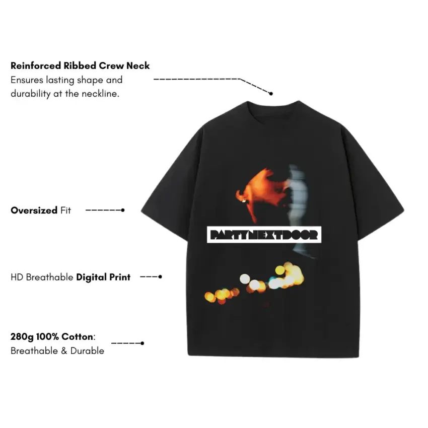 Party At 8 Heavyweight Oversized Black Graphic Tee - Image 5