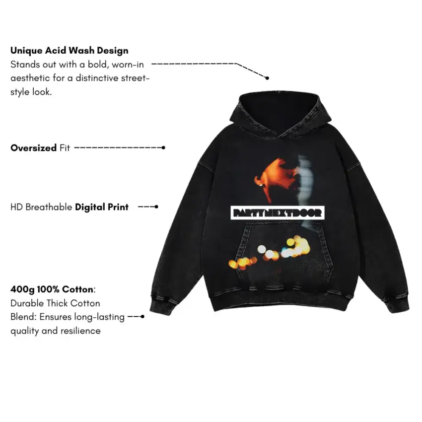 Party At 8 Aicd Wash Oversized Hoodie - Image 5