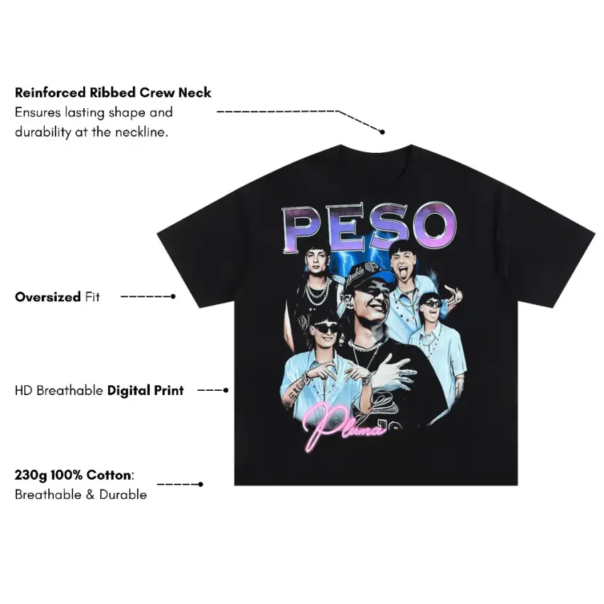 Peso Pluma Blue Hue Collage Oversized Black Graphic Tee - Image 5