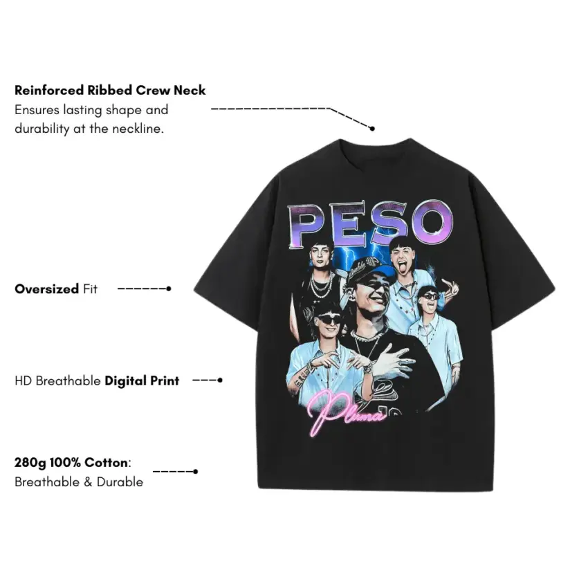 Peso Pluma Blue Hue Collage Heavyweight Oversized Black Graphic Tee - Image 5
