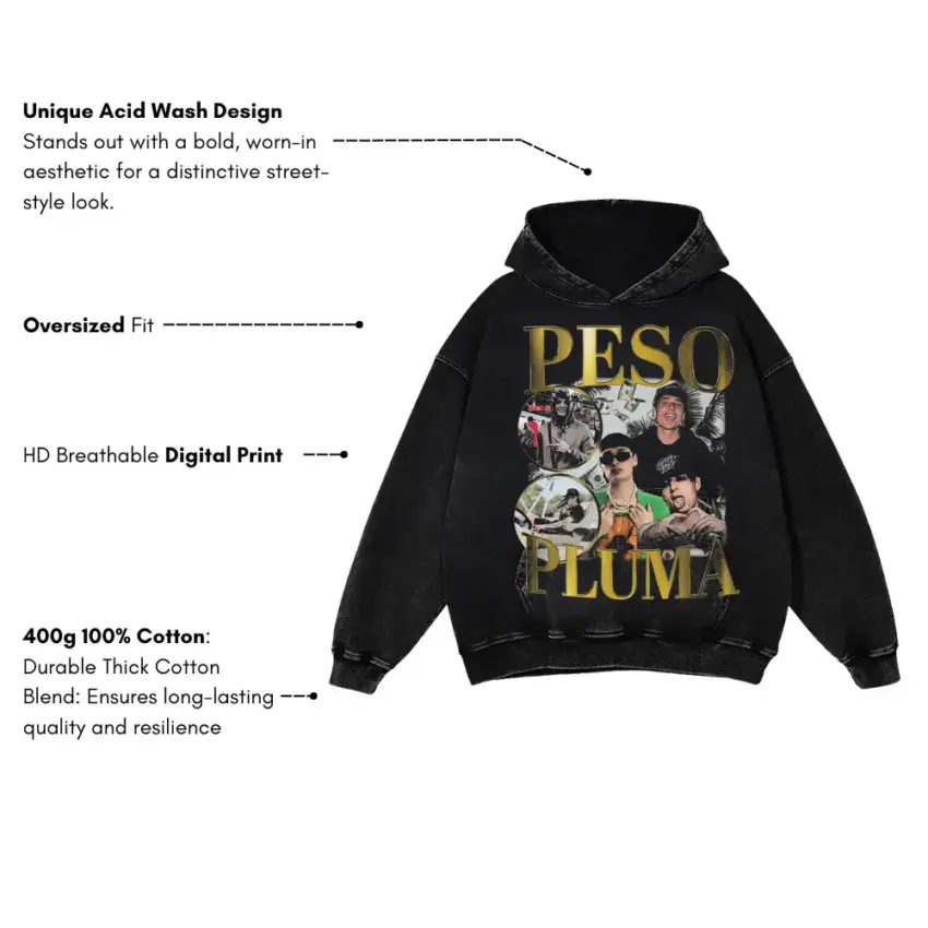 Peso Pluma Doble P Aicd Wash Oversized Hoodie - Image 2