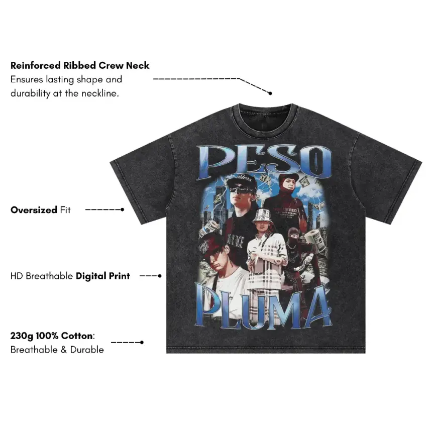 Peso Pluma Genesis Tribute Oversized Acid Wash T-shirt - Image 5