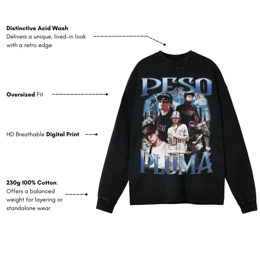 Peso Pluma Genesis Tribute Aicd Wash Oversized Long Sleeve Shirt - Image 5