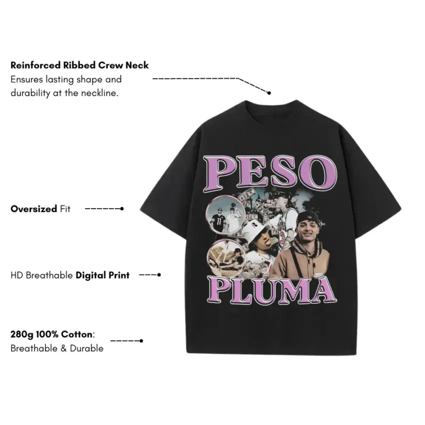 Peso Pluma Monochrome Collage Heavyweight Oversized Black Graphic Tee - Image 5
