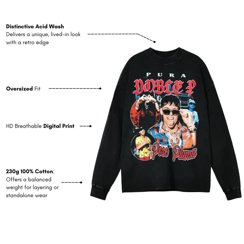 Peso Pluma Pura Doble P Aicd Wash Oversized Long Sleeve Shirt - Image 5