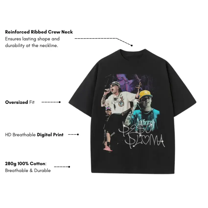 Peso Pluma Purple And Yellow Heavyweight Oversized Black Graphic Tee - Image 5