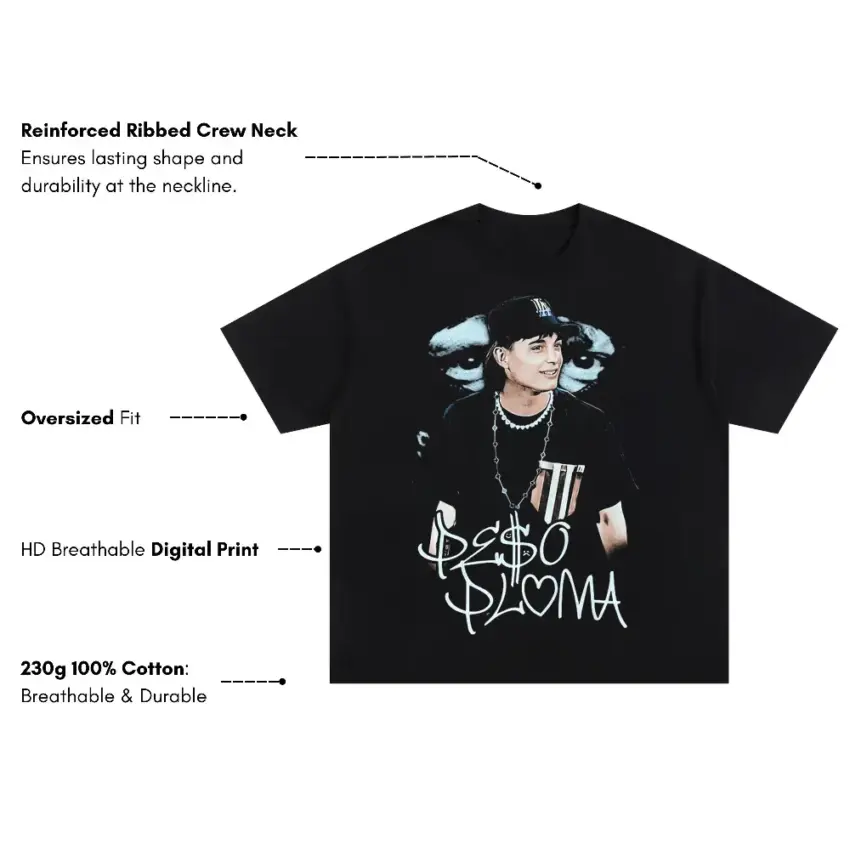Peso Pluma Signature Portrait Oversized Black Graphic Tee - Image 5