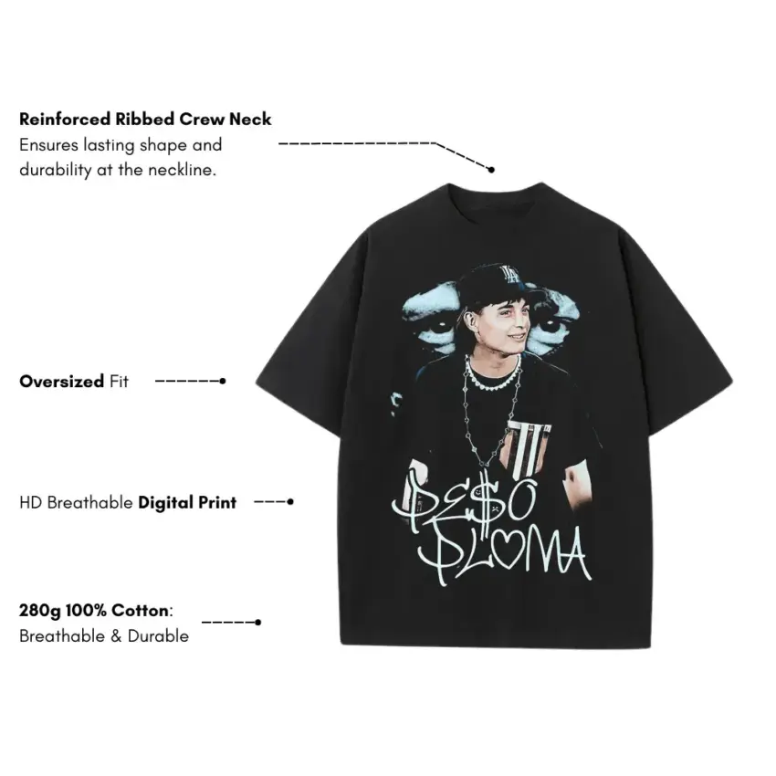 Peso Pluma Signature Portrait Heavyweight Oversized Black Graphic Tee - Image 5