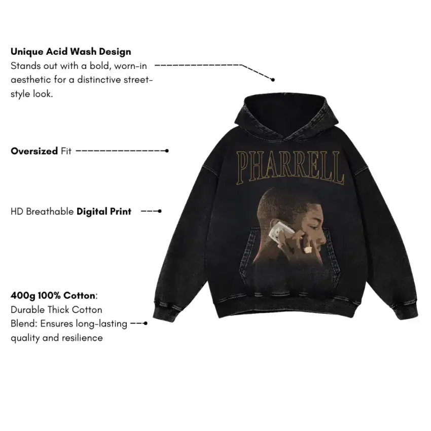 Pharrell Happy Call Aicd Wash Oversized Hoodie - Image 5