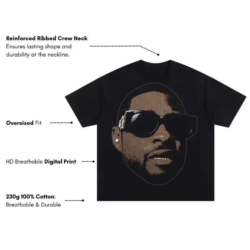 Pharrell In Shades Oversized Black Graphic Tee - Image 2