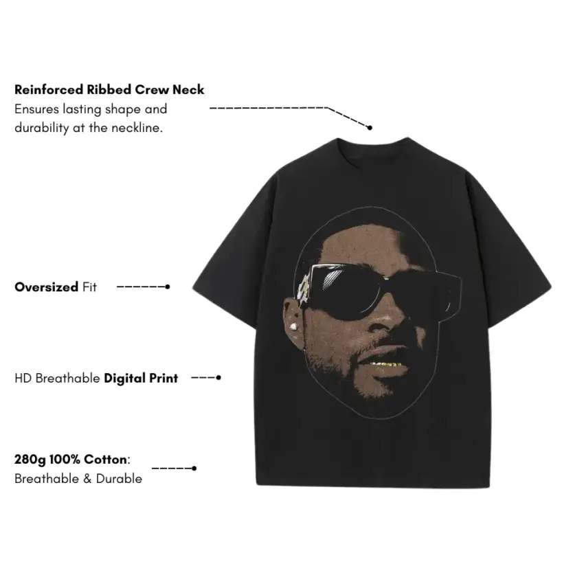 Pharrell In Shades Heavyweight Oversized Black Graphic Tee - Image 5