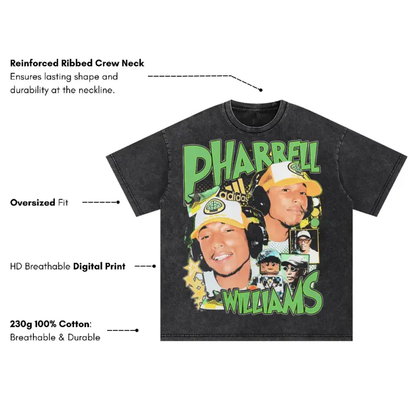 Pharrell Williams Collage Oversized Acid Wash T-shirt - Image 5