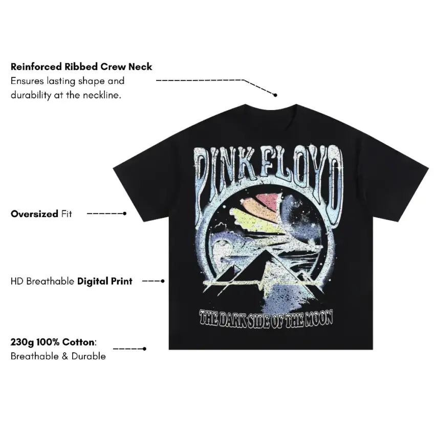 Pink Floyd Cosmic Prism Oversized Black Graphic Tee - Image 5