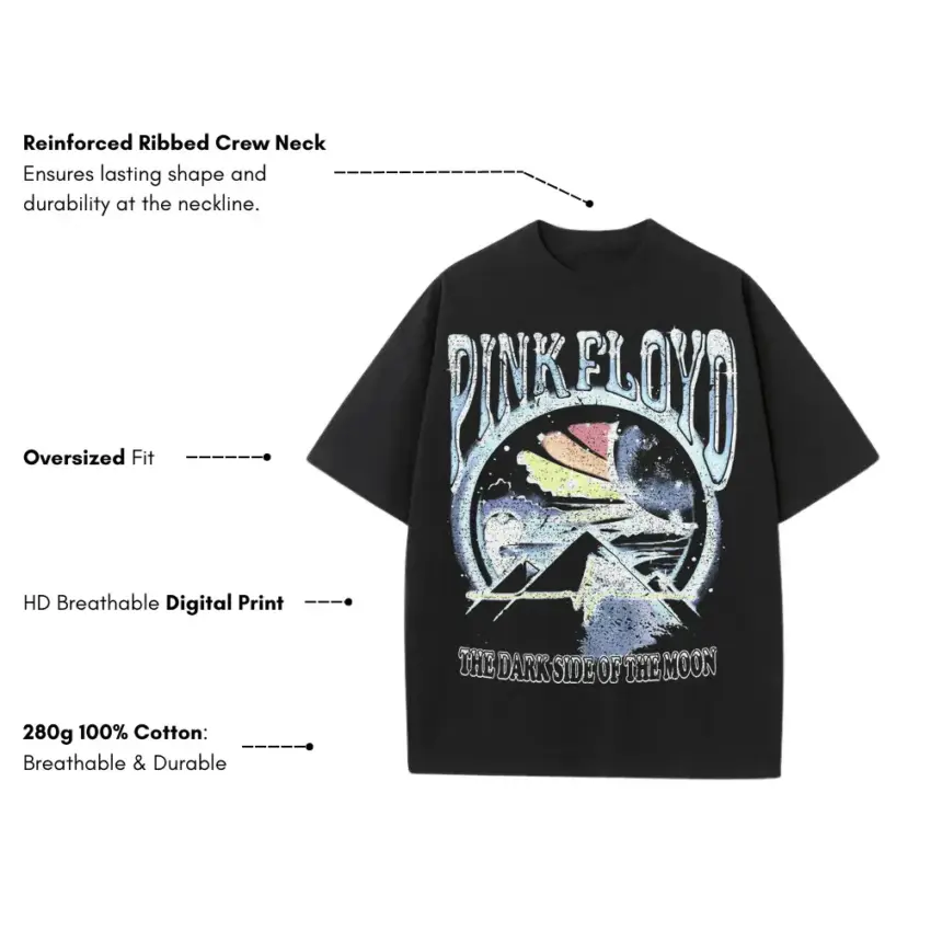Pink Floyd Cosmic Prism Heavyweight Oversized Black Graphic Tee - Image 5