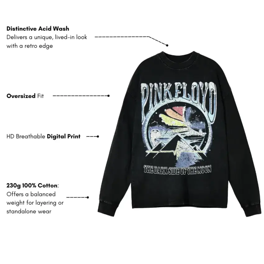 Pink Floyd Cosmic Prism Aicd Wash Oversized Long Sleeve Shirt - Image 5