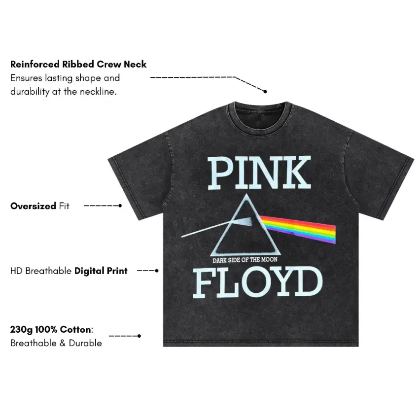Pink Floyd Dark Side Of The Moon Oversized Acid Wash T-shirt - Image 5