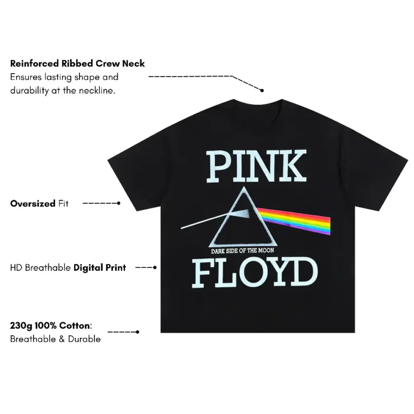 Pink Floyd Dark Side Of The Moon Oversized Black Graphic Tee - Image 5