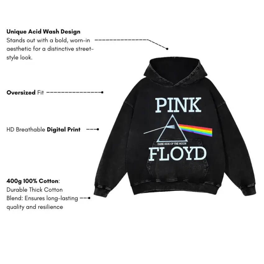 Pink Floyd Dark Side Of The Moon Aicd Wash Oversized Hoodie - Image 5