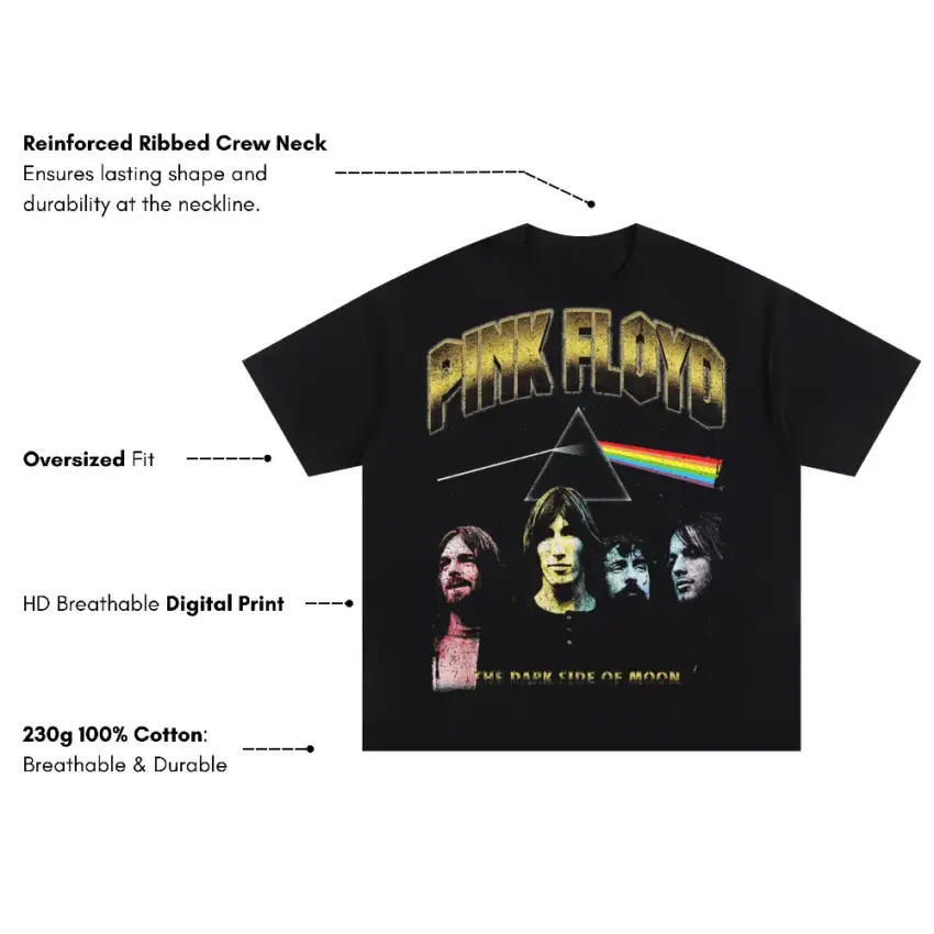 Pink Floyd The Dark Side Oversized Black Graphic Tee - Image 5