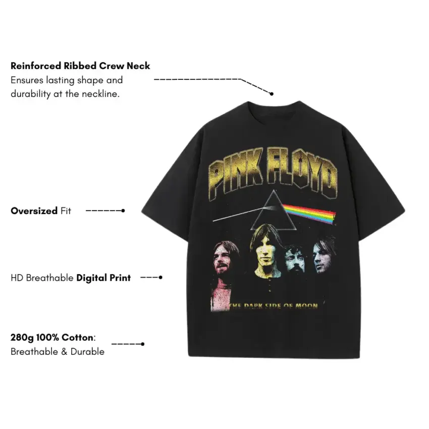 Pink Floyd The Dark Side Heavyweight Oversized Black Graphic Tee - Image 5