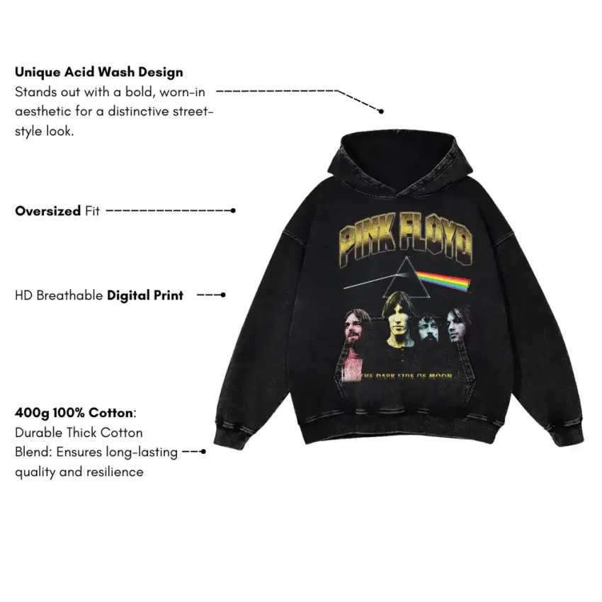 Pink Floyd The Dark Side Aicd Wash Oversized Hoodie - Image 5