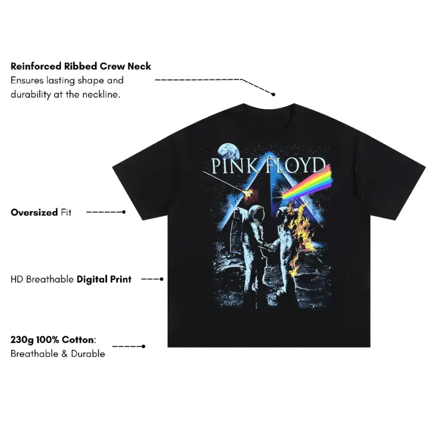 Pink Floyd Wish You Were Here Oversized Black Graphic Tee - Image 5